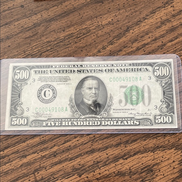 Other - Collectible $500 Bill in Protective Sleeve low serial number 1934A